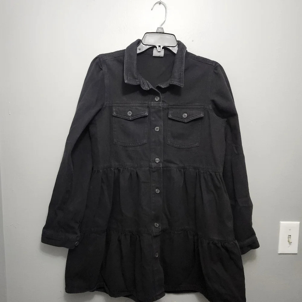 By together women's denim mini shirt dress size M black button down with…